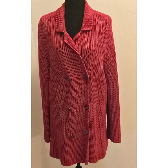 Rena Rowan Red Ribbed Knit Double-Breast Heavy Cotton Sweater Women's X-Large - Picture 1 of 6